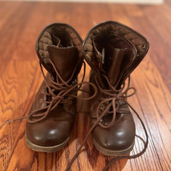 Rock And Candy Ankle Booties Womens 6.5 Spray Paint Boot Brown Faux Leather Lace - Picture 9 of 12